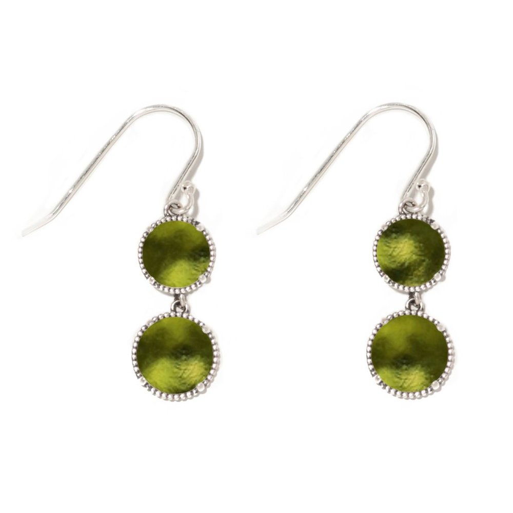 Recycled Early 1900's Olive Green Wine Bottles Sterling Double Take Earrings